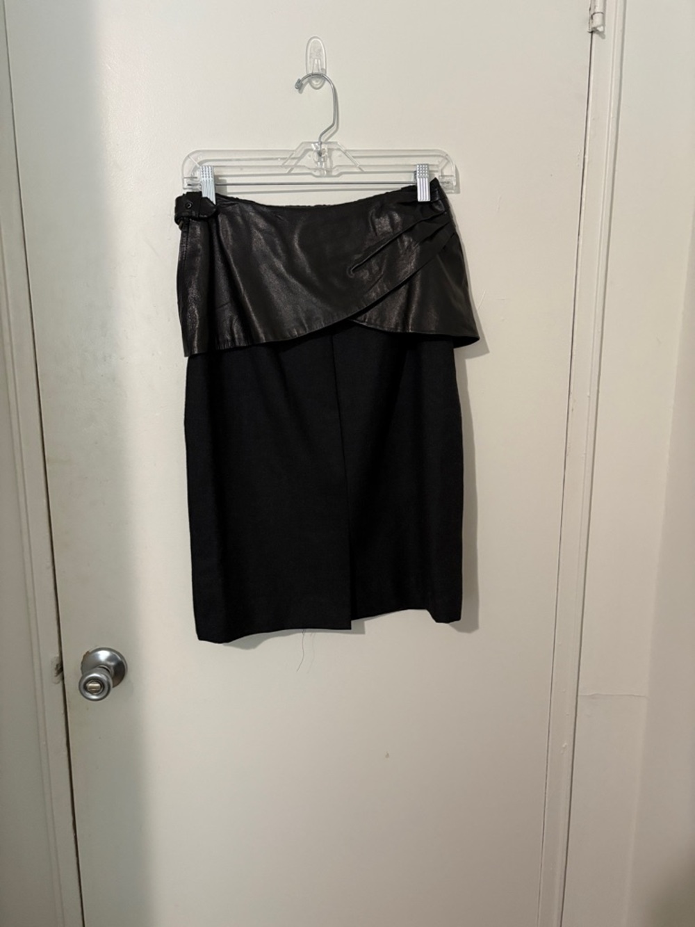 Alan Austin Black Leather-Trim Pencil Skirt